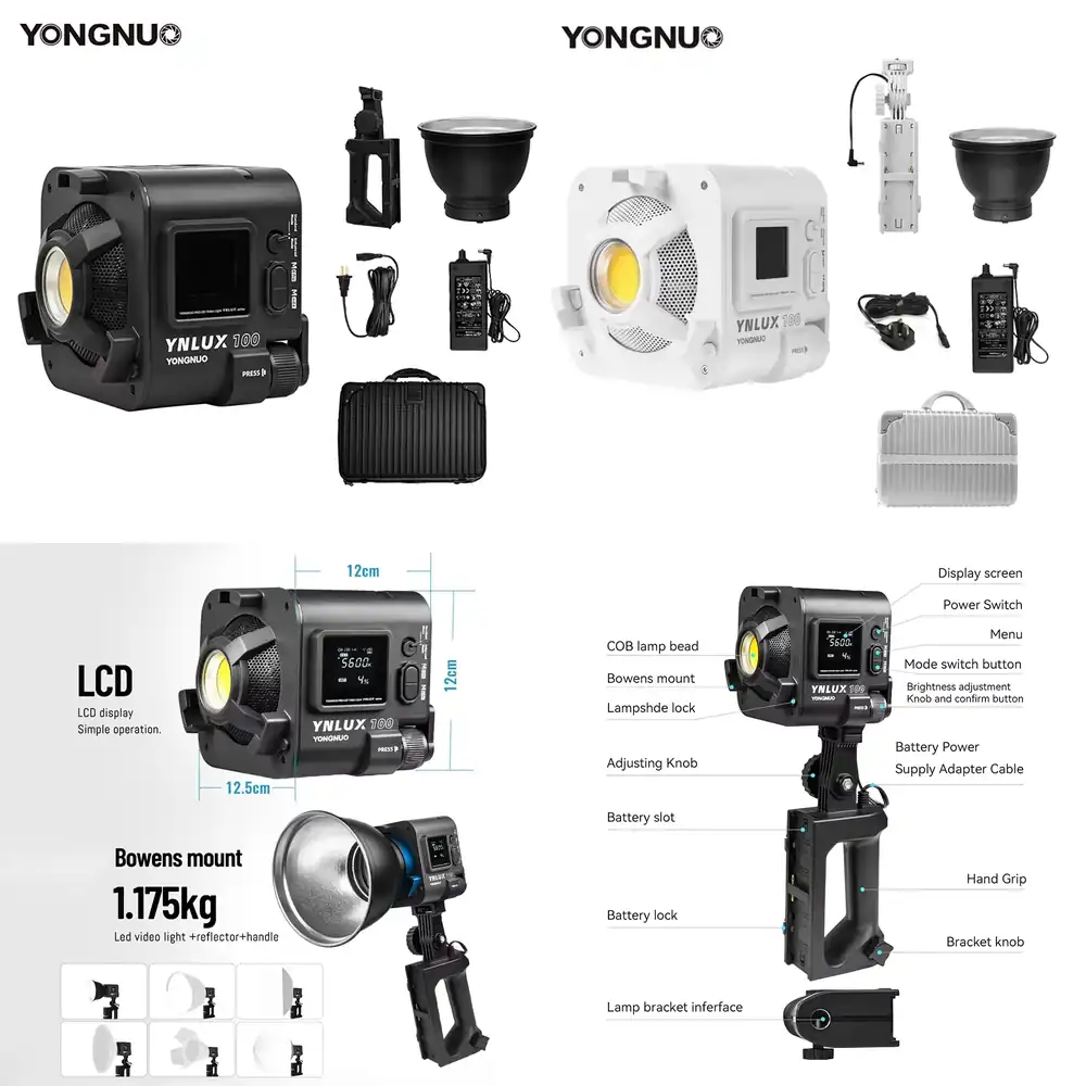 Photography Lighting Handheld - YONGNUO YNLUX100 100W 3200K-5600K コンパクトハンドヘルドLEDビデオCOB撮影用フィルライト（写真スタジオ用）