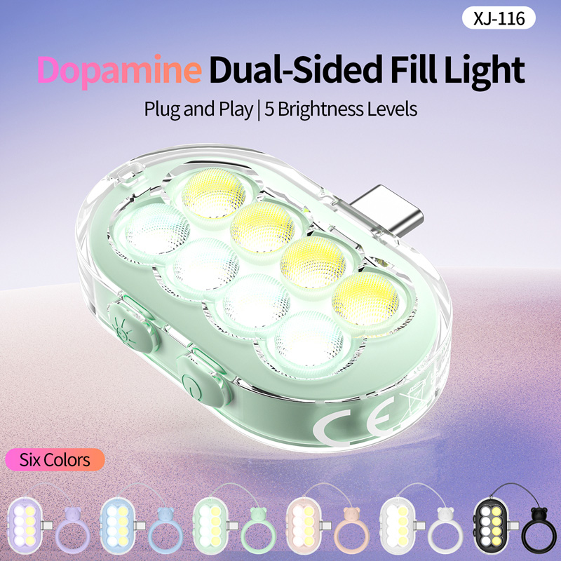 Photography Lighting Brands - LED携帯電話用フィルライト、自撮り用、美肌撮影用、ドーパミン効果のある顔元を明るく照らす、ポータブル、両面式、ミニポケットライト、フラッシュライト。