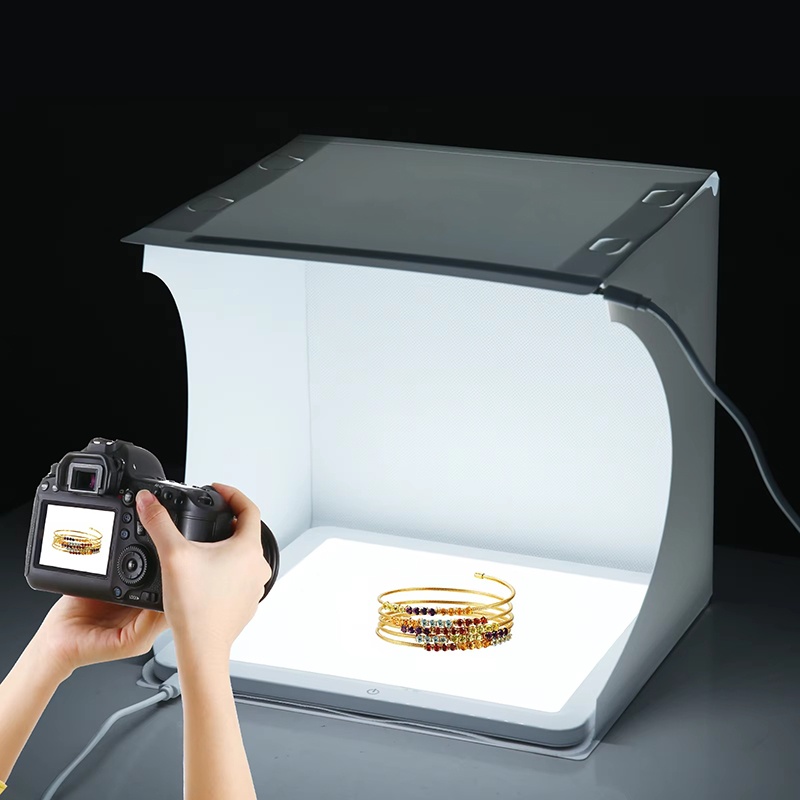 Photography Lighting Description - 20cmポータブルフォトボックス写真撮影用折りたたみ式LEDライトルームフォトスタジオライトテントソフトボックス、6色背景付き、デジタル一眼レフカメラ用