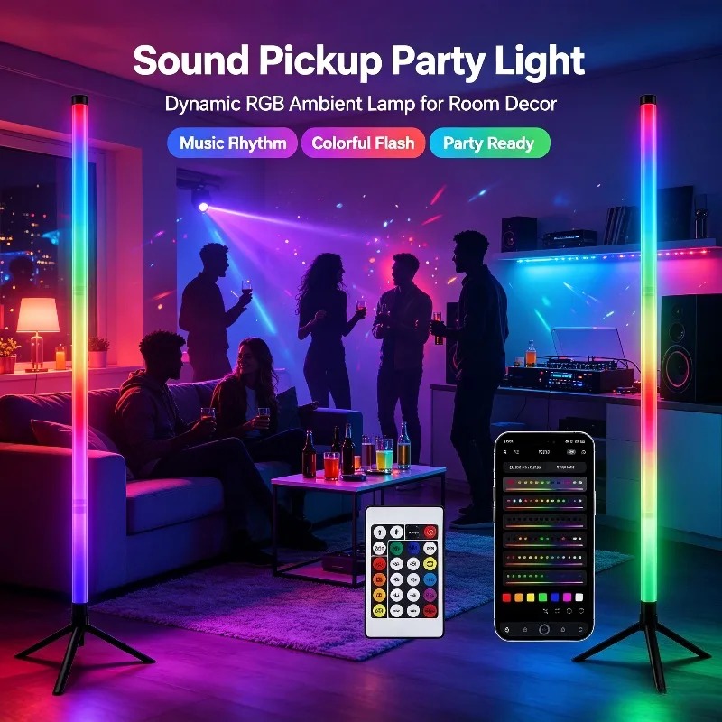 Photography Lighting Game - 2個セット 120CM RGBフロアランプ、音に反応するLEDコーナーライトバー、ゲーミングルーム、寝室、eスポーツセットアップ用アンビエント照明