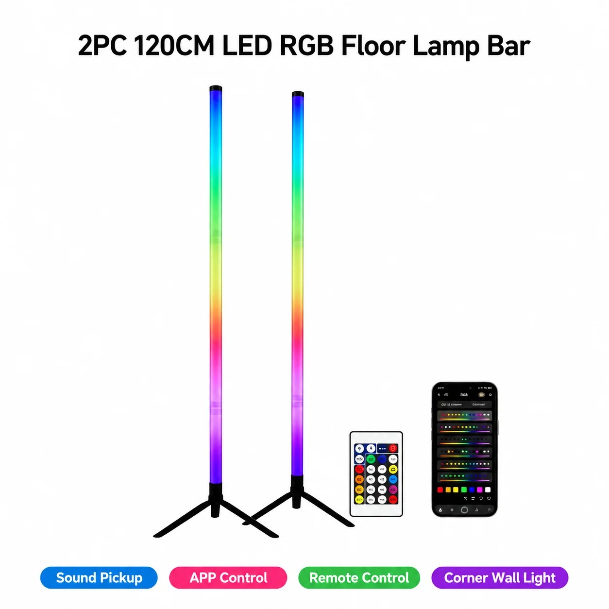 2個セット 120CM RGBフロアランプ、音に反応するLE - Photography Lighting Game のレビューと価格